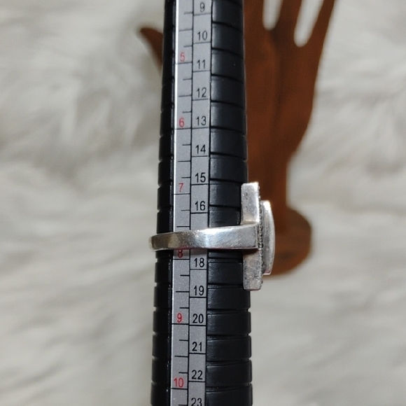 Vtg 925 Sterling Silver Ring W Rectangular Green Jade Gemstone - Picture 11 of 13